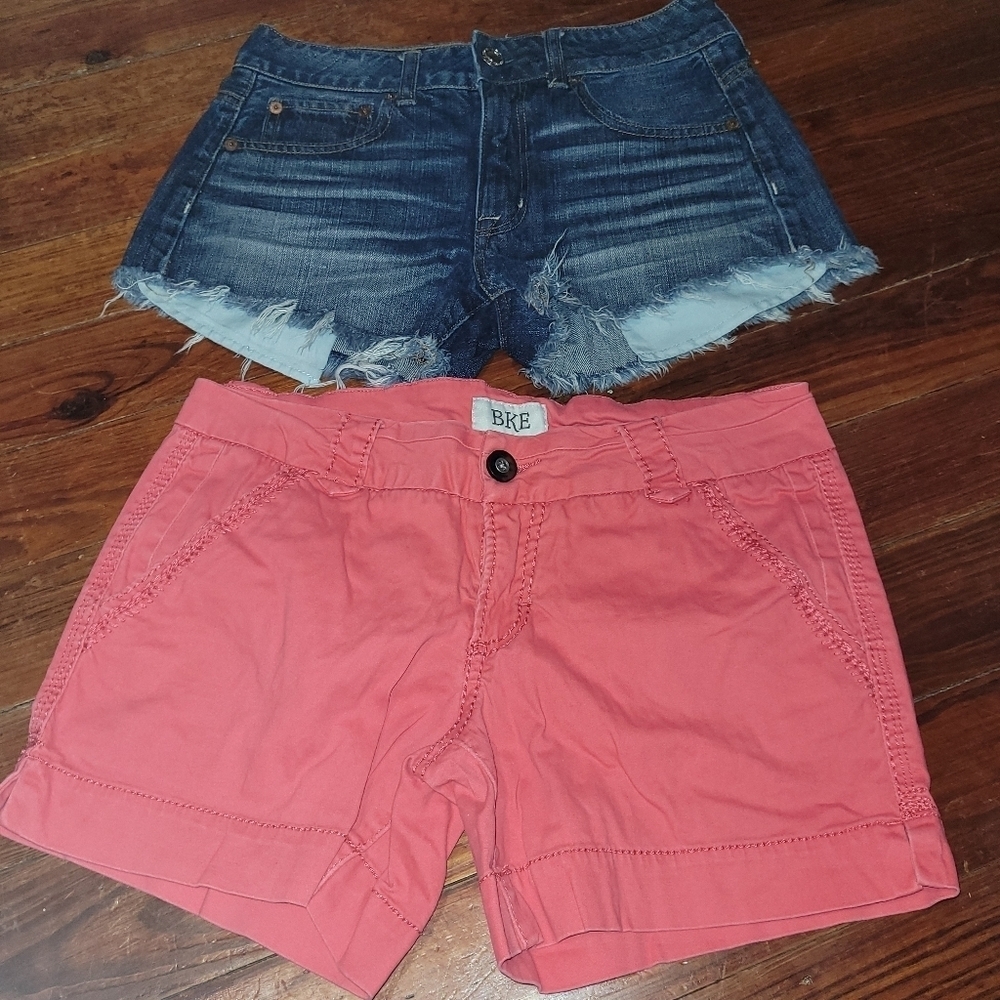 AE Dark Blue Denim Jean Shorts 2+ BKE Coral Pink Cotton Shorts 27